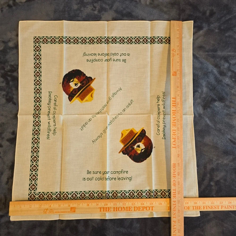 Vintage Smokey Bear Bandana Wildfire Prevention Mascot Cotton Scarf Cream 21x21